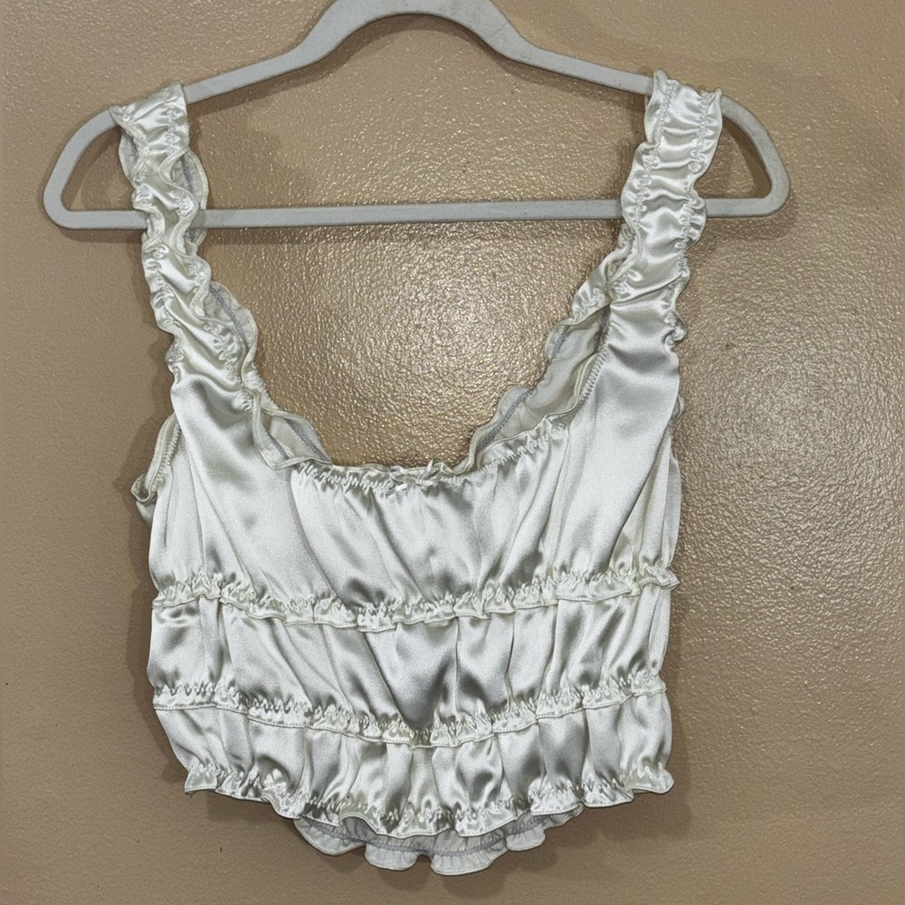 White Satin Ruffled Crop Top Zara